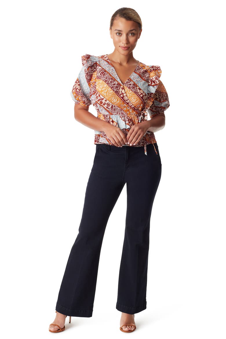 Rina Print Puff Sleeve Peplum Top, Alternate, color, FIRED BRICK- HERITAGE STRIPE