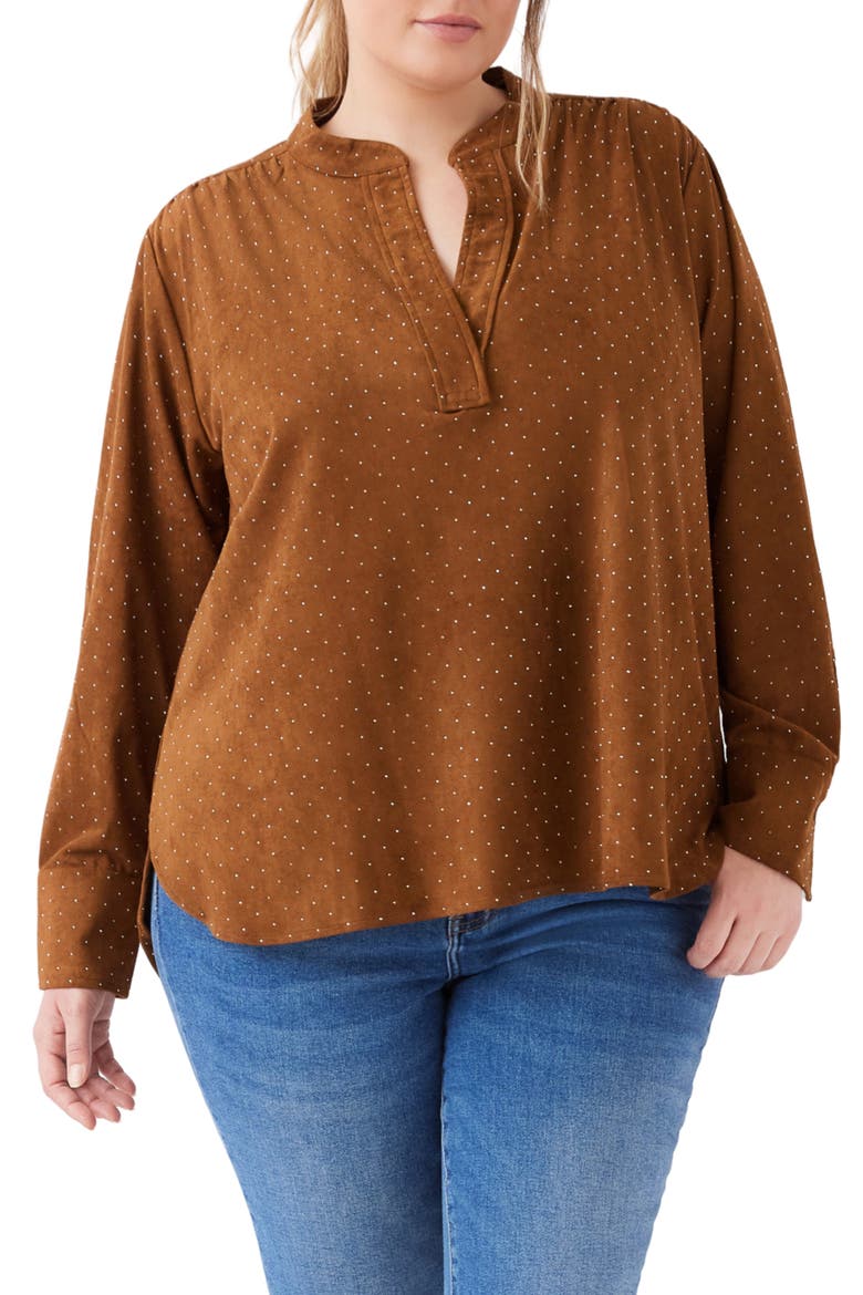 Embellished Half Placket Shirt, Main, color, MOCHA