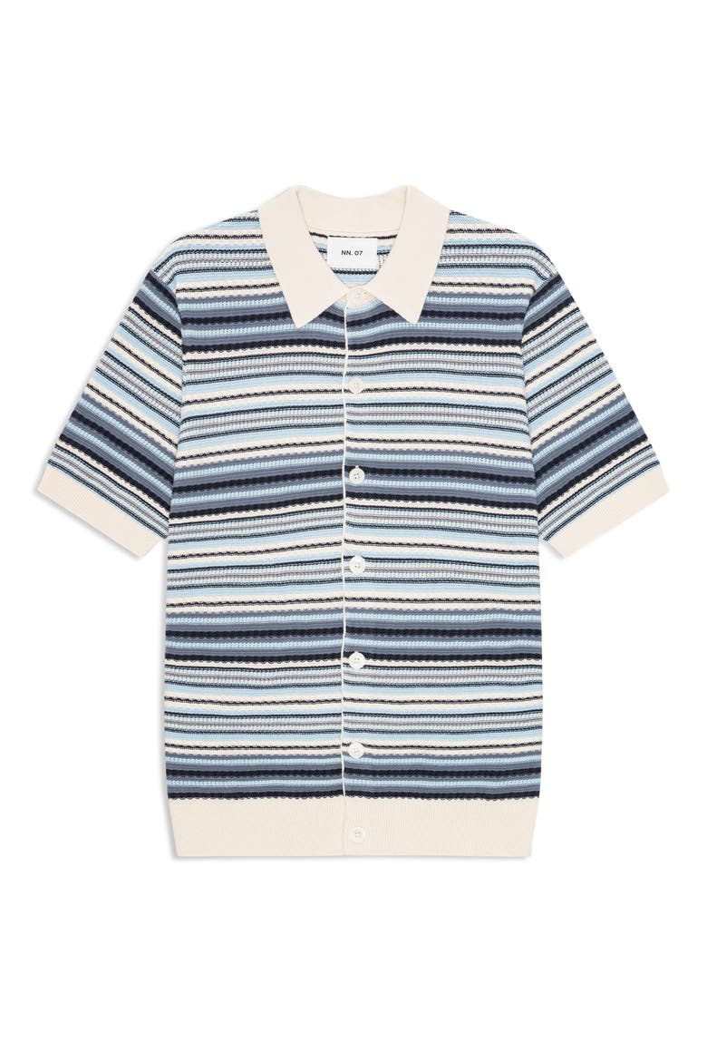 Nolan Striped Organic Cotton Polo Cardigan, Alternate, color, NAVY MULTI