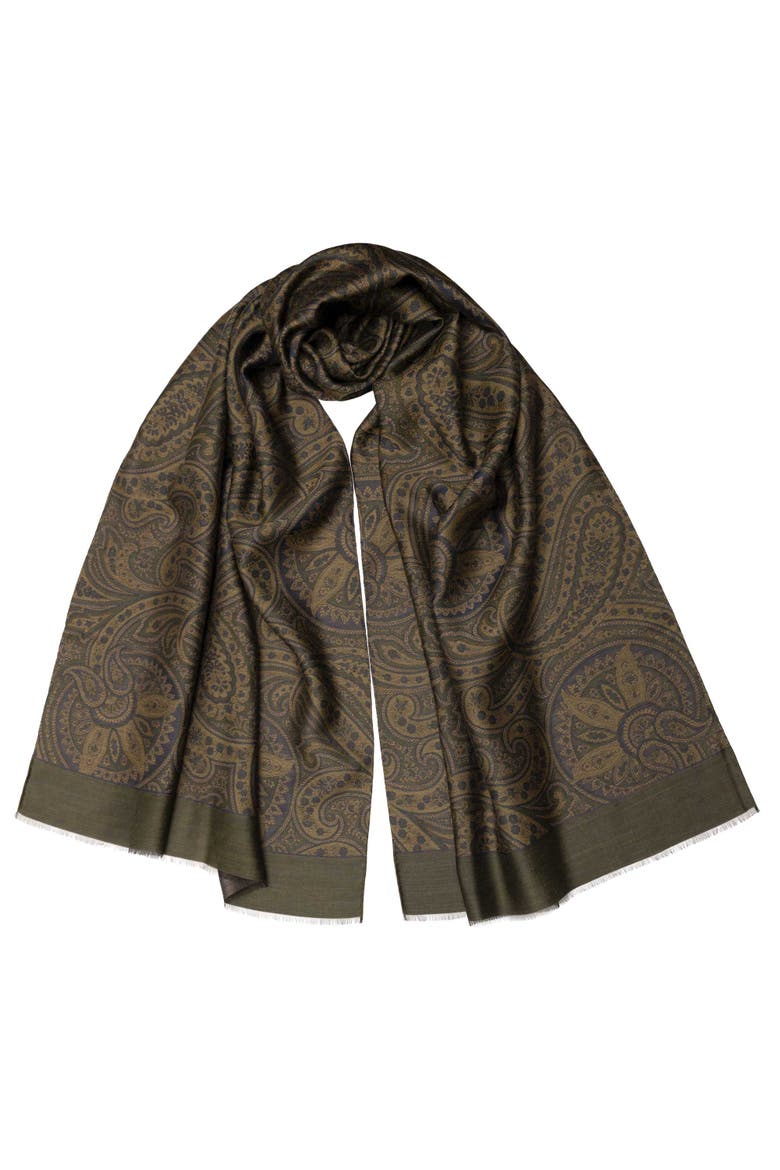 Leone - Wool Silk Scarf for Men, Alternate, color, Olive Green