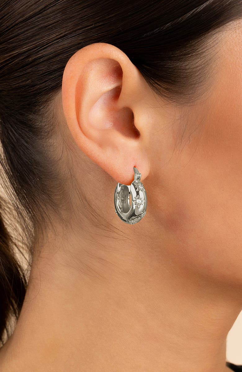 Sterling Forever Charleigh Cubic Zirconia Starburst Hoop Earrings, Alternate, color, Silver