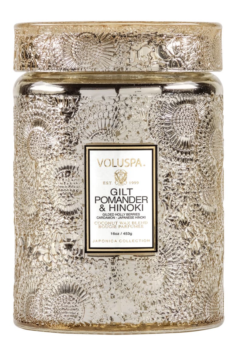 Gilt Pomander & Hinoki Large Glass Jar Candle (Limited Edition), Alternate, color, GILT POM/HINOKI