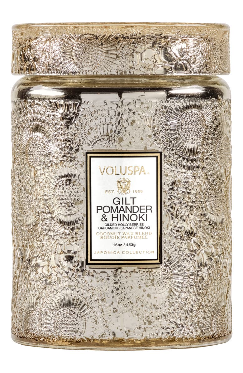 Voluspa Gilt Pomander & Hinoki Large Glass Jar Candle, Alternate, color, Gilt Pom/Hinoki