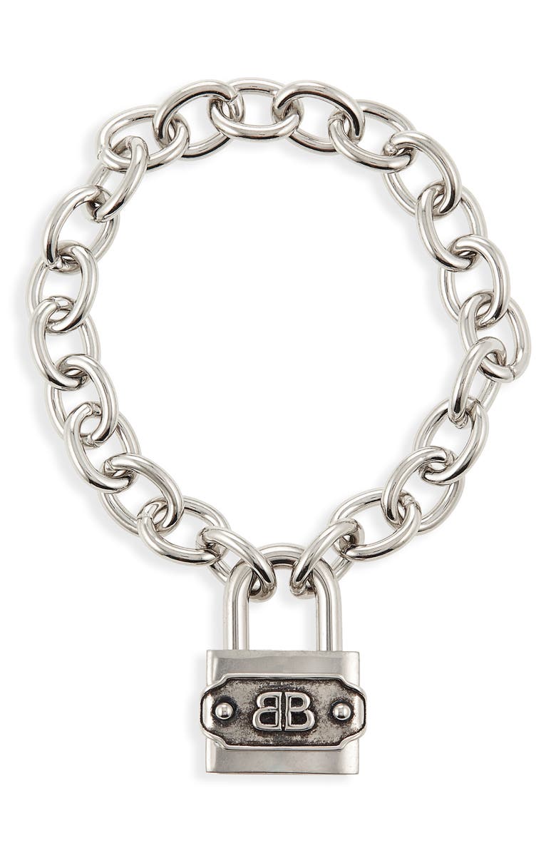 Balenciaga BB Padlock Bracelet, Main, color, Silver/ Antique Silver