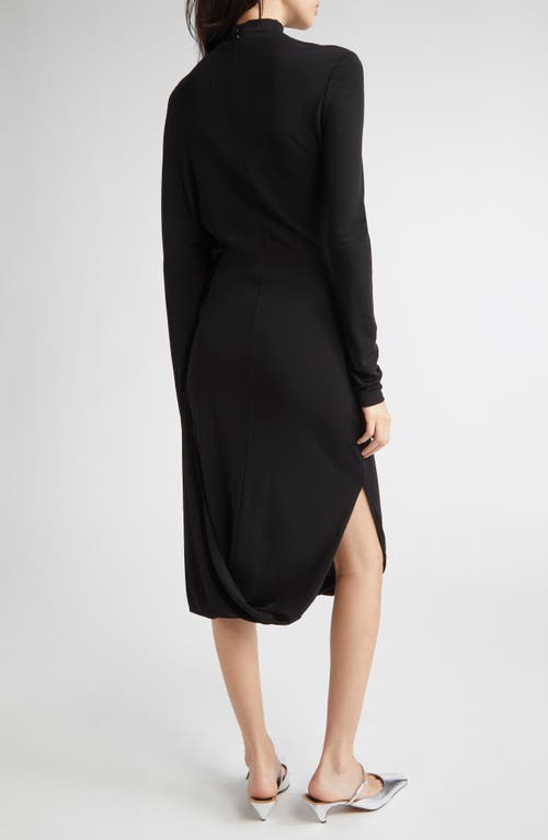 Stella Mccartney Black Asymmetric Midi Dress With High Neck And One Cape Sleeve In Black