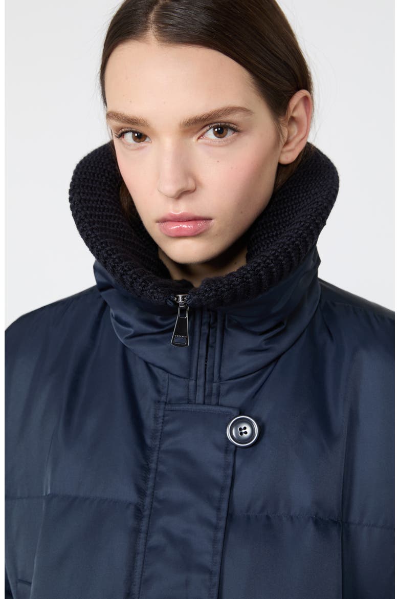 Knit Collar Quilted Down Puffer Jacket, Alternate, color, NAVY