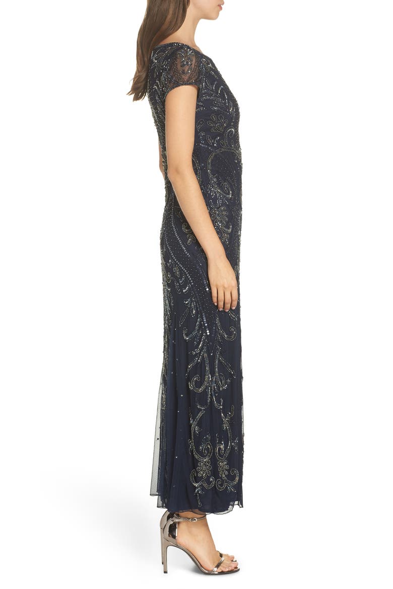 Embellished Mesh Gown, Alternate, color, NAVY