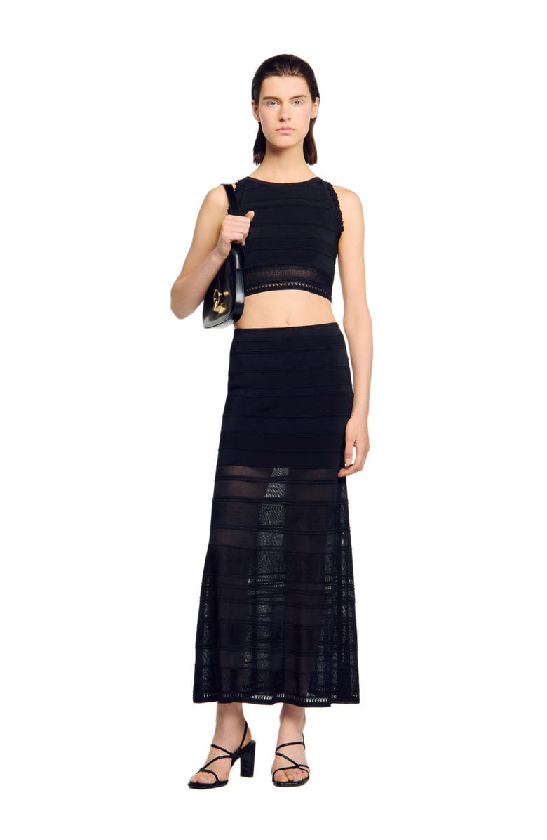 SANDRO Maxi decorative knit skirt, Alternate, color, Black
