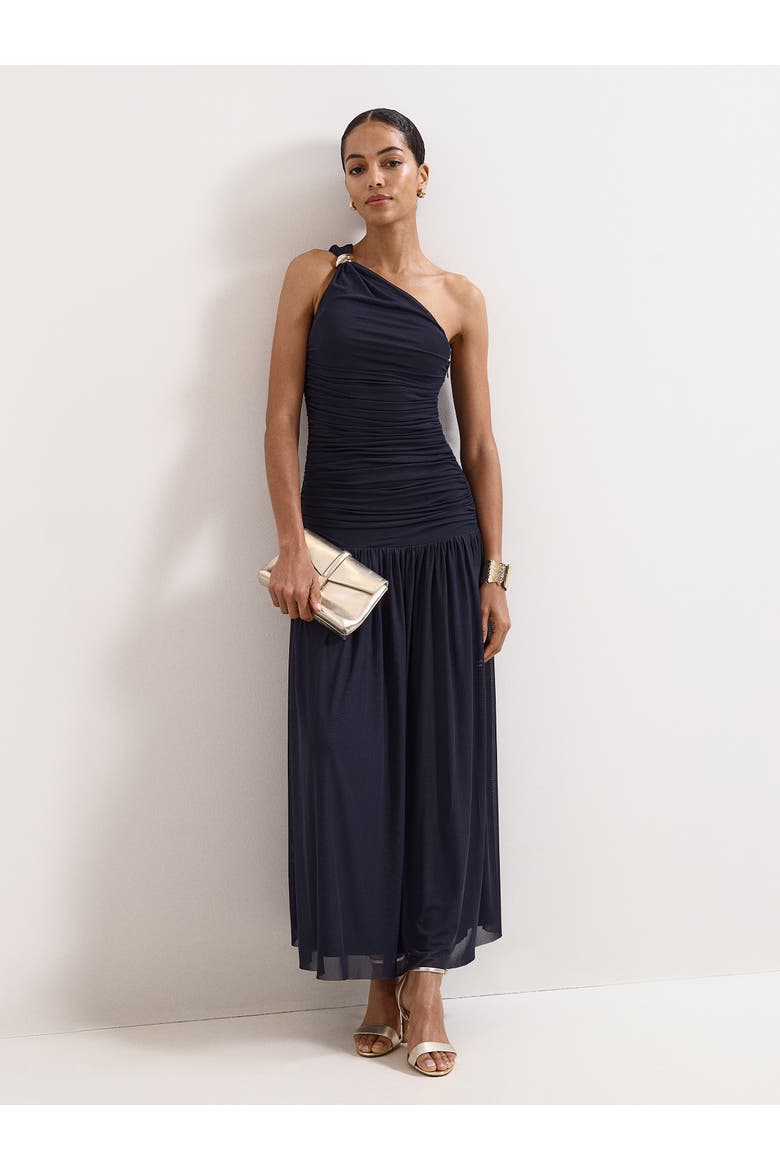 Melina Ruched Midi Dress, Main, color, Navy