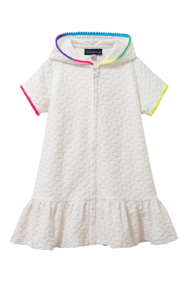 Kids' Hooded Terry Cover-Up Dress, Main, color, WHITE CHECK