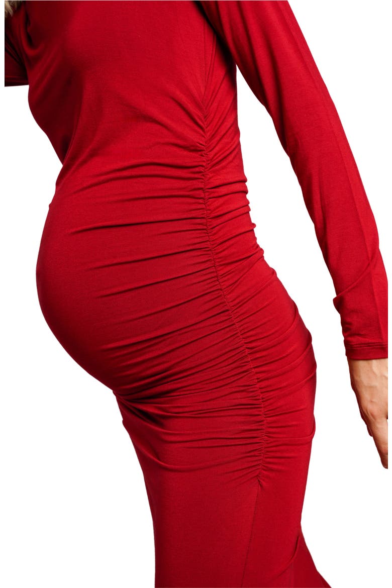 The Curve Ruched Maternity Maxi Dress, Alternate, color, MERLOT