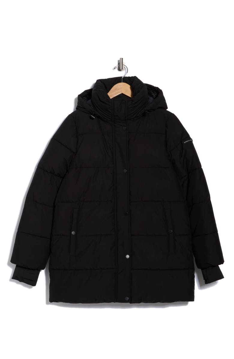 BCBGeneration Water Resistant Hooded Puffer Jacket, Alternate, color, Black