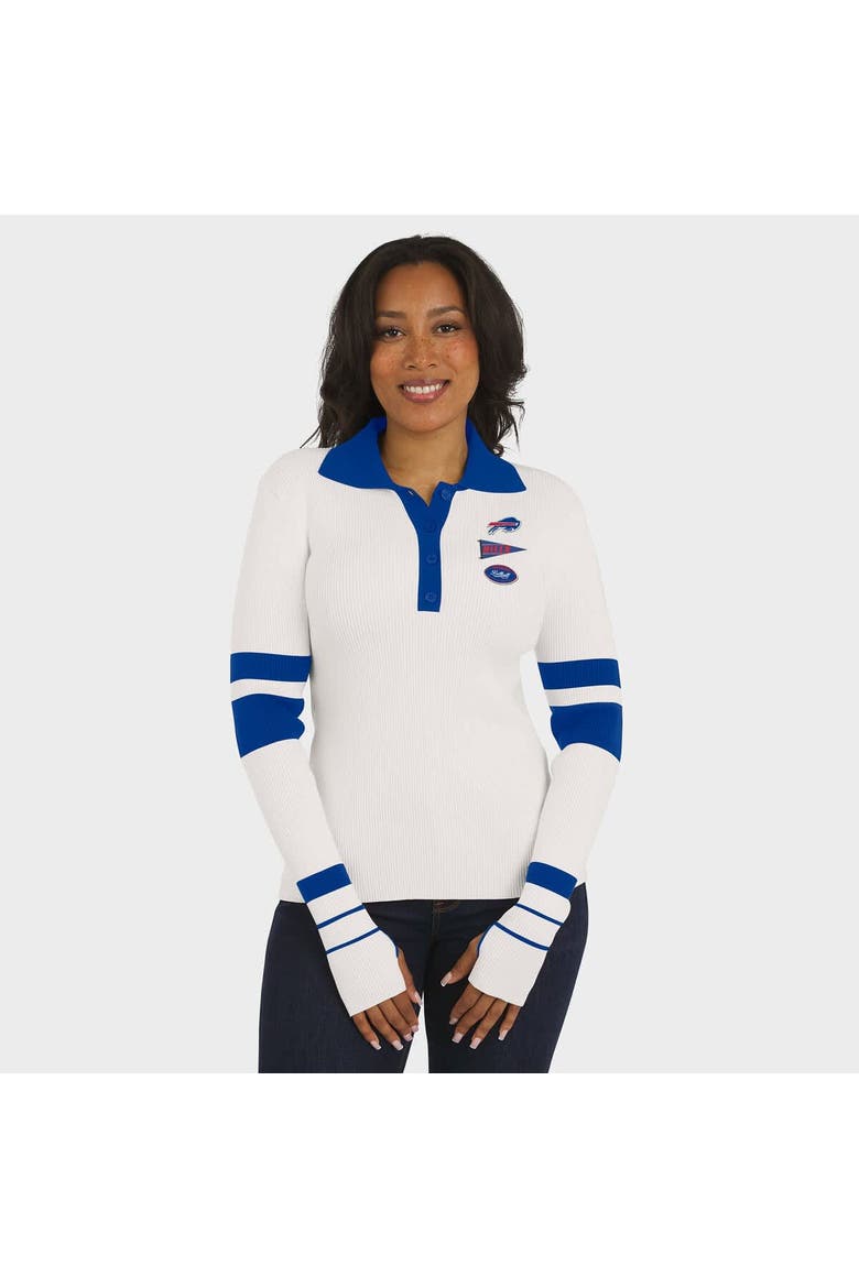 Women's WEAR by Erin Andrews White Buffalo Bills Ribbed Henley Polo Sweater, Alternate, color, White