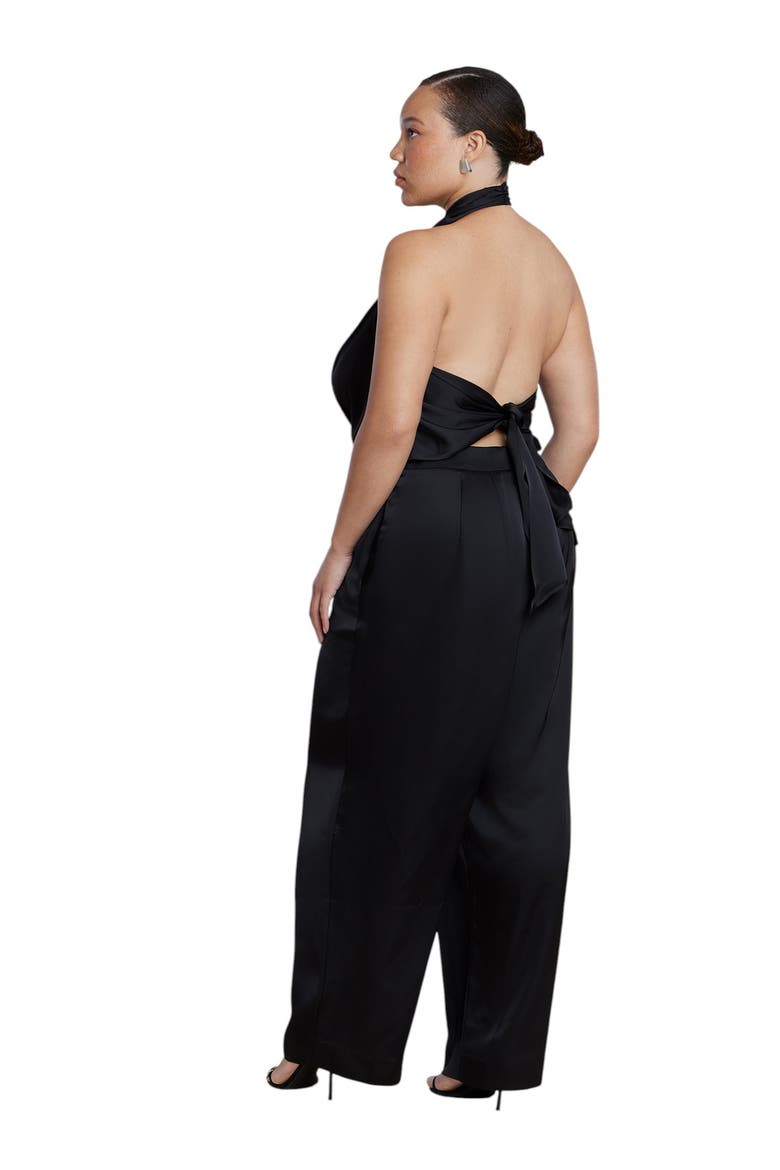 Halter Cowl Neck Satin Jumpsuit, Alternate, color, BLACK ONYX
