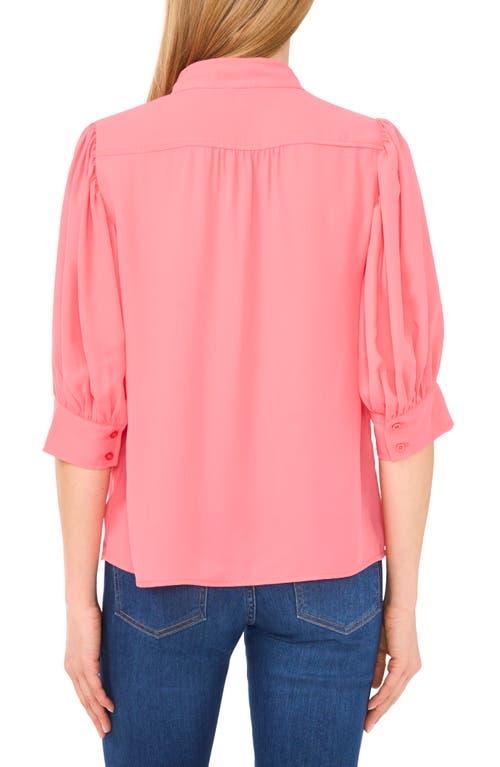 Cece Ruched Sleeve Hidden Placket Top In Pink