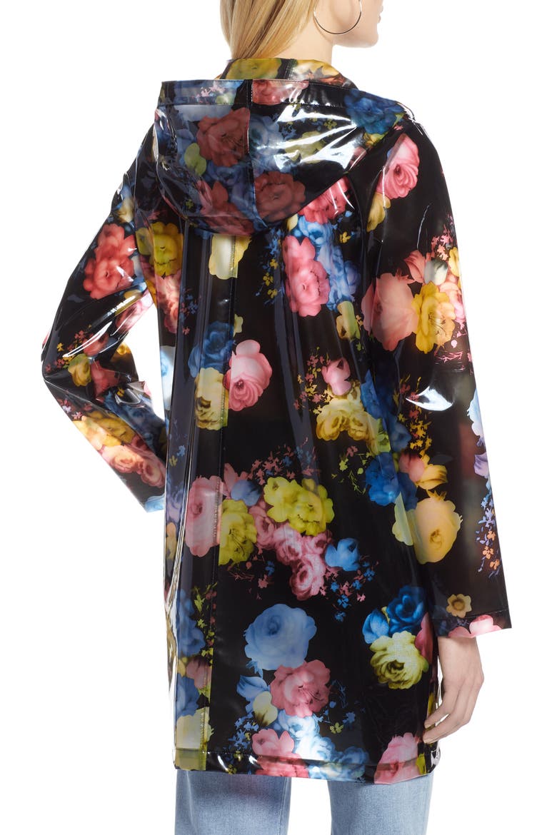Floral Print Translucent Hooded Rain Jacket, Alternate, color, BLACK FLORAL