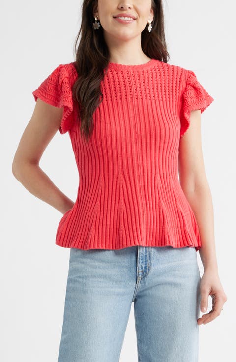 Flutter Sleeve Pima Cotton Sweater