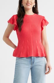 Caslon® Flutter Sleeve Pima Cotton Sweater