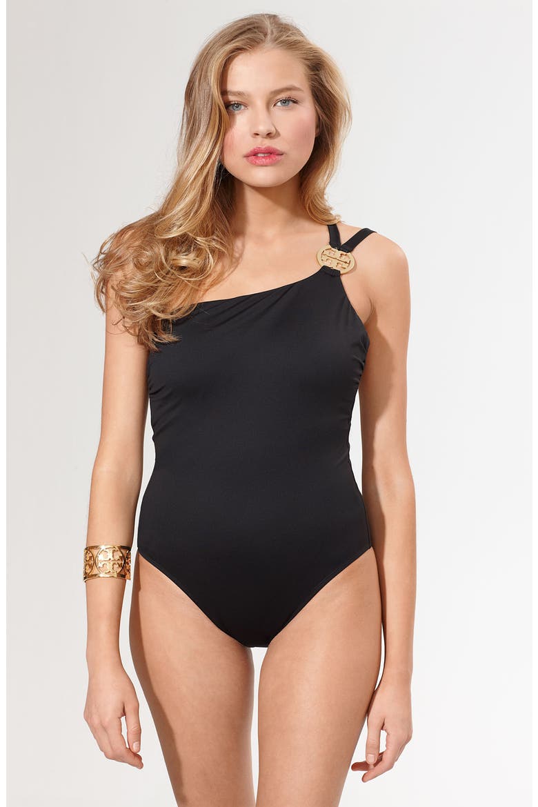Medallion Maillot Swimsuit, Main, color, BLACK