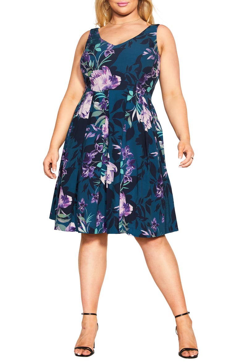 Ora Sleeveless Fit & Flare Minidress, Main, color, TEAL BLOOM
