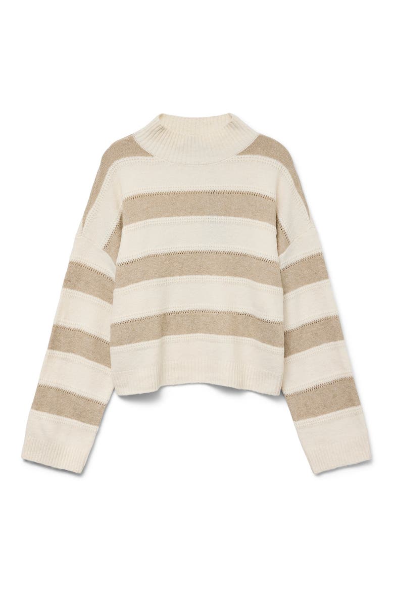 Inez Stripe Mock Neck Sweater, Alternate, color, BIRCH DETAIL W SILVER