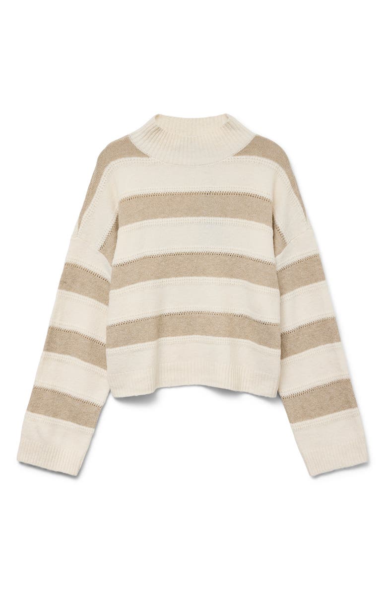 VERO MODA Inez Stripe Mock Neck Sweater, Alternate, color, Birch Detail W Silver