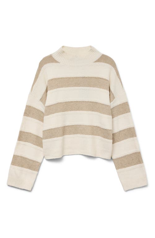 Vero Moda Inez Stripe Mock Neck Sweater In Brown
