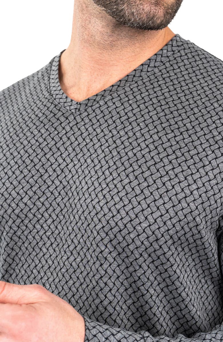 Maceoo Edisonwaves Grey Long Sleeve Cotton V-Neck T-Shirt, Alternate, color, 