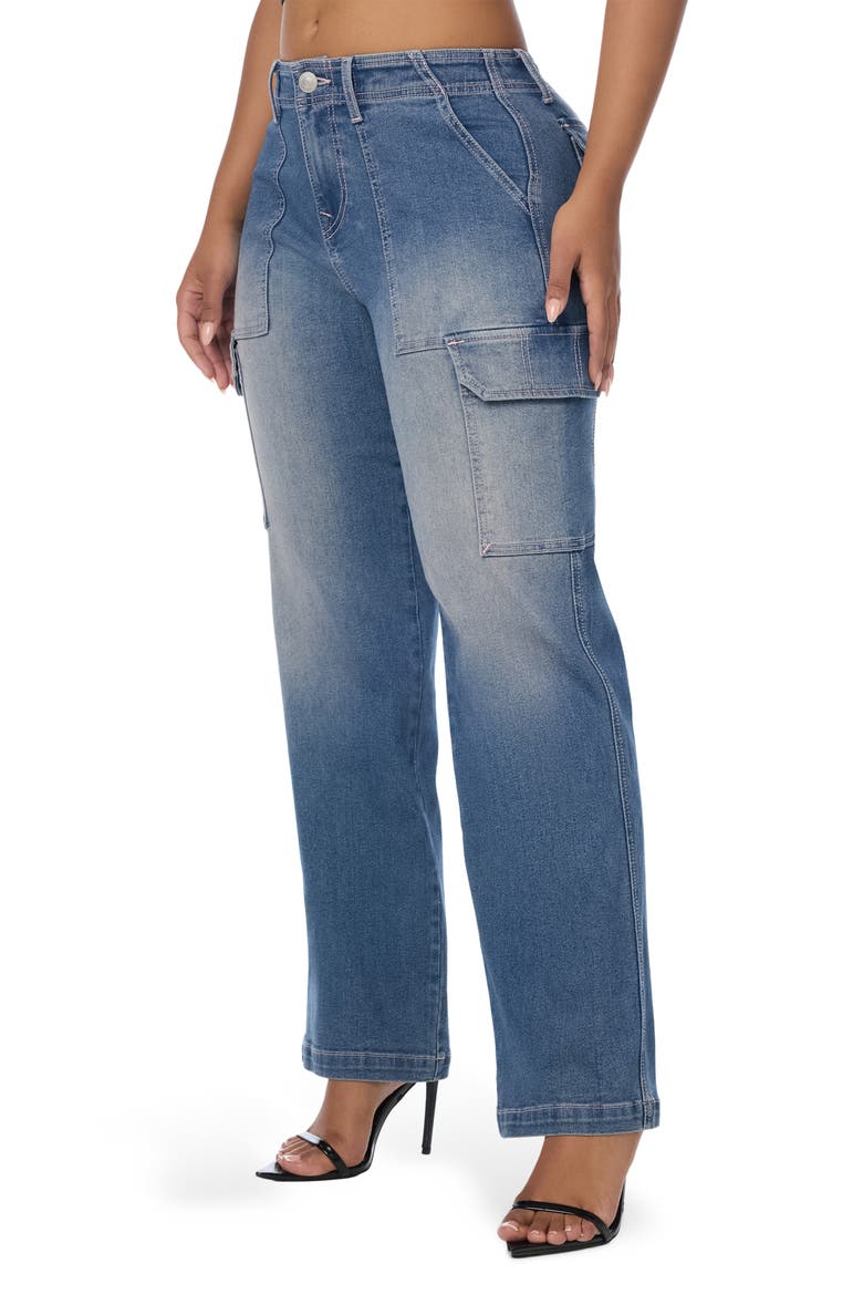 Straight Leg Cargo Denim Jeans, Alternate, color, LIGHT BIG SKY COUNTRY WASH
