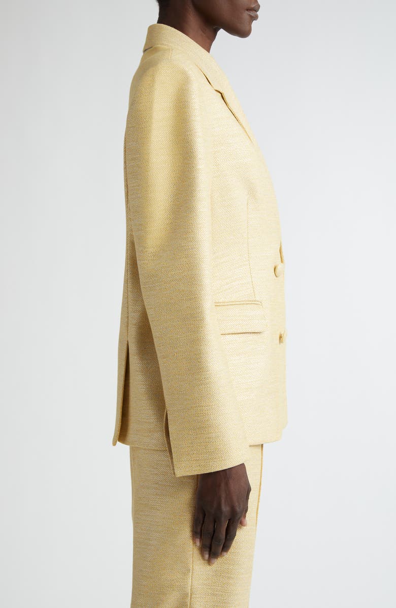 ST. JOHN Doubled Breasted Metallic Twill Blazer, Alternate, color, Silver/ Sunflower Multi