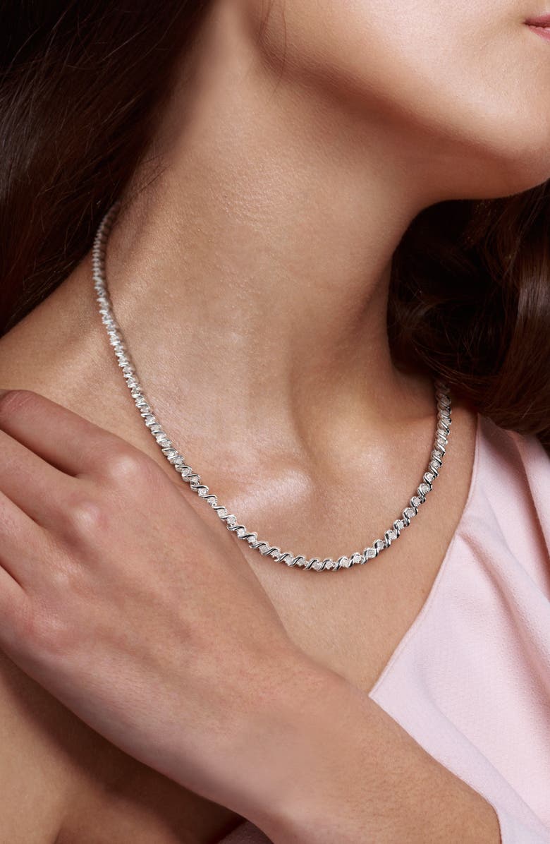 DELMAR Twisted Diamond Tennis Necklace - 1.05ct., Alternate, color, Silver