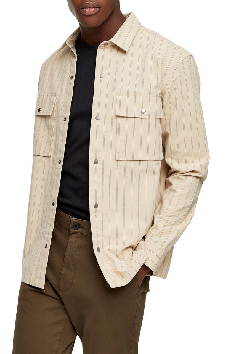 Topman Pinstripe Overshirt, Main, color, 