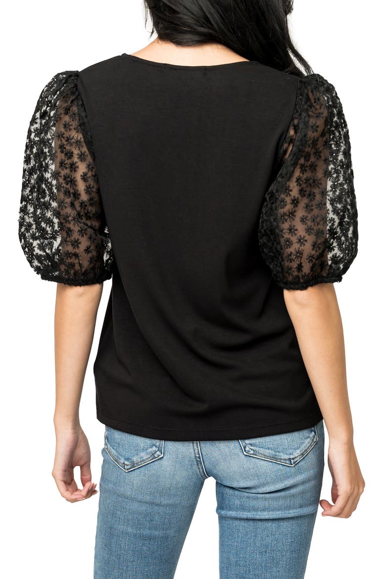 Megan Mixed Media Top, Alternate, color, BLACK