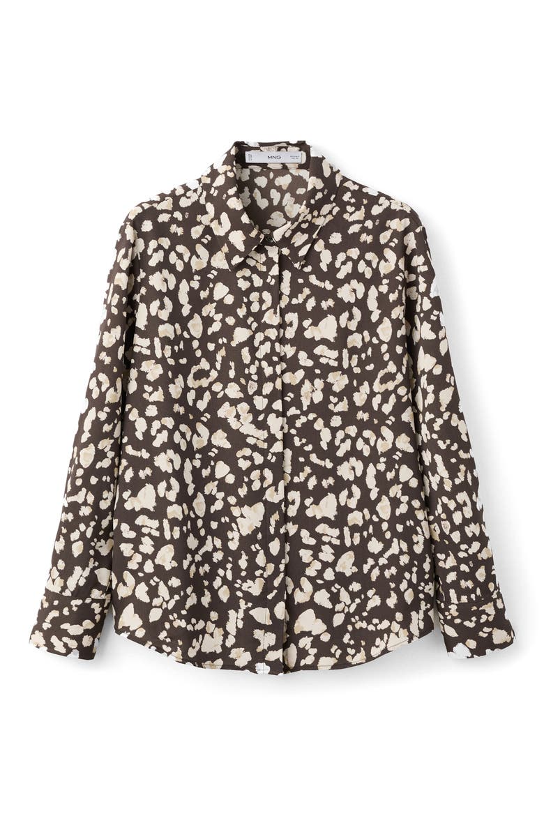 Dot Print Button-Up Shirt, Alternate, color, BROWN