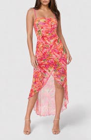 bebe Floral Mesh High-Low Maxi Dress