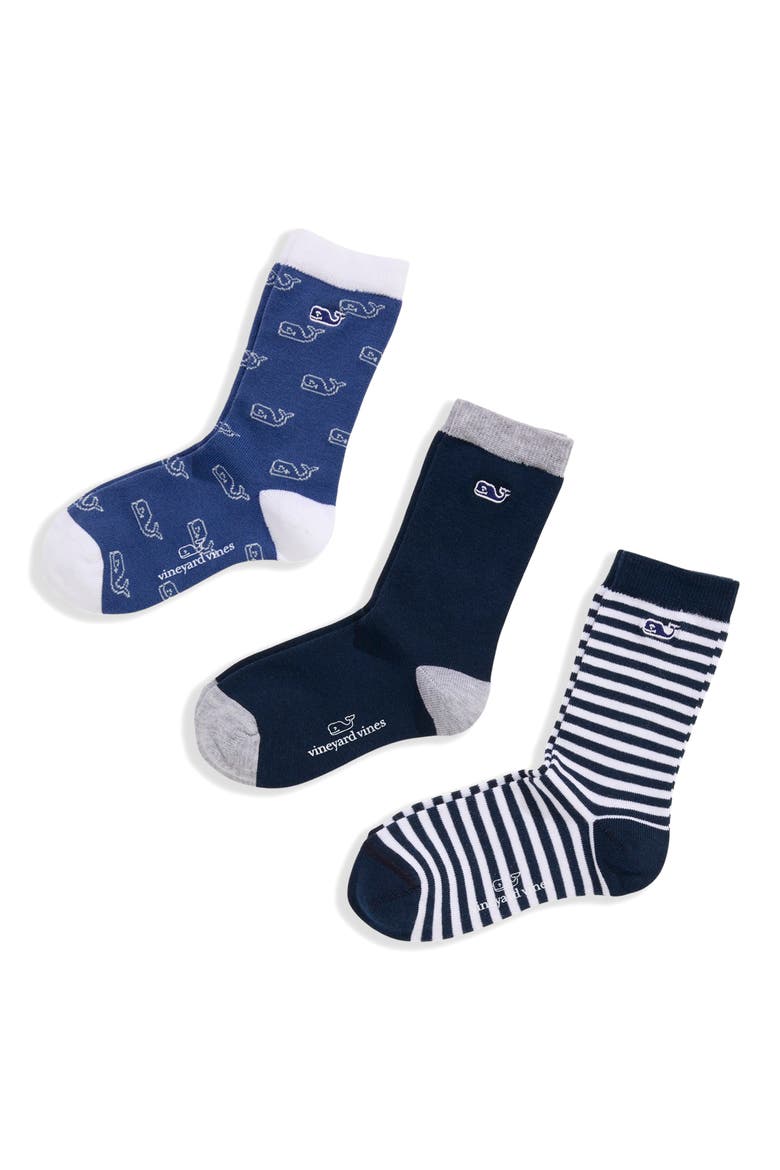 Kids' Whale & Stripe 3-Pack Assorted Crew Socks, Main, color, BLUE MULTI