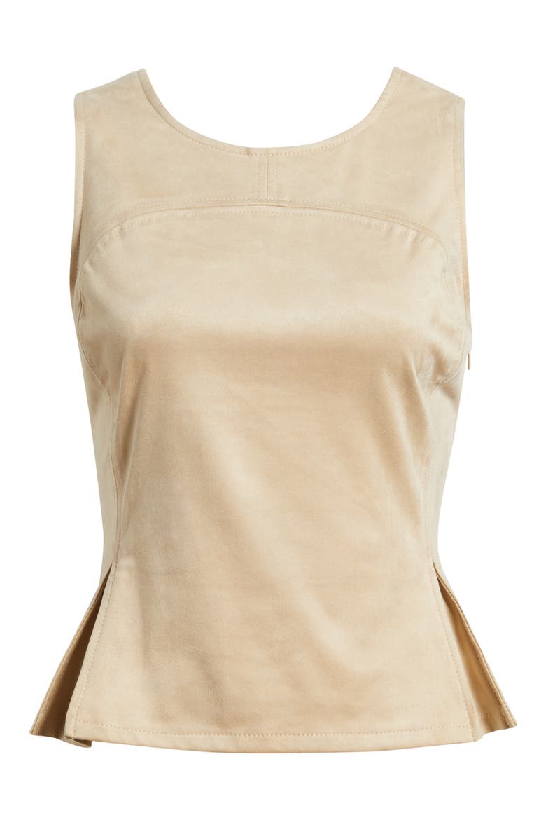 Pleated Hourglass Sleeveless Faux Suede Top, Alternate, color, CHAMPAGNE