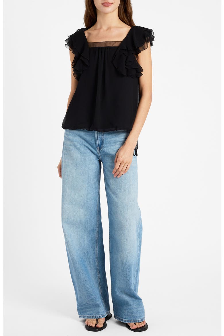 Chass Ruffle Blouse in Silk Georgette, Alternate, color, Black