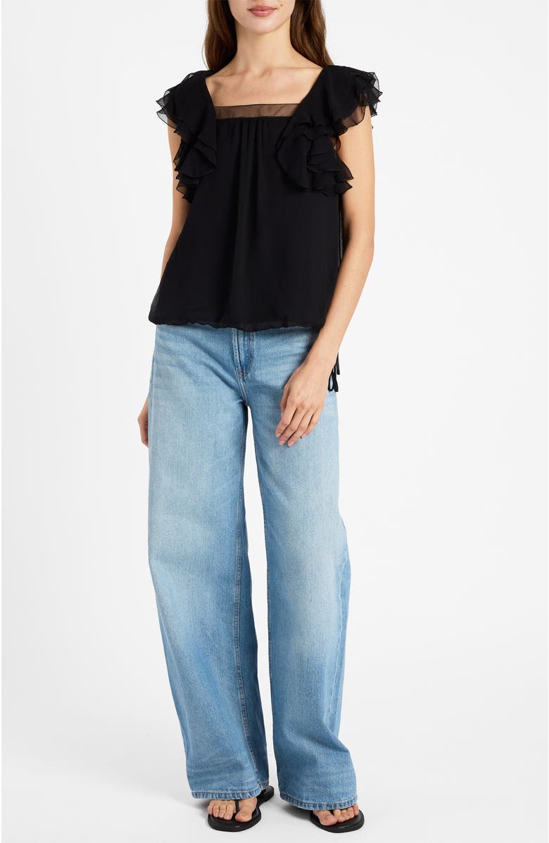Santorelli Chass Ruffle Blouse in Silk Georgette, Alternate, color, Black