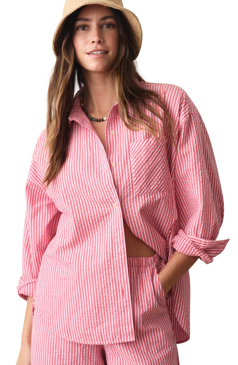 Marine Layer Gracey Stripe Oversize Cotton & Kapok Seersucker Button-Up Shirt, Alternate, color,