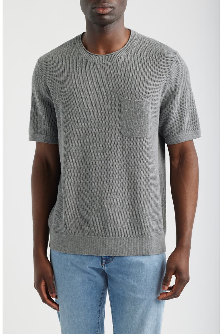 Salthill Short Sleeve Cotton & Linen Piqué Sweater, Main, color, MED GREY HEATHER