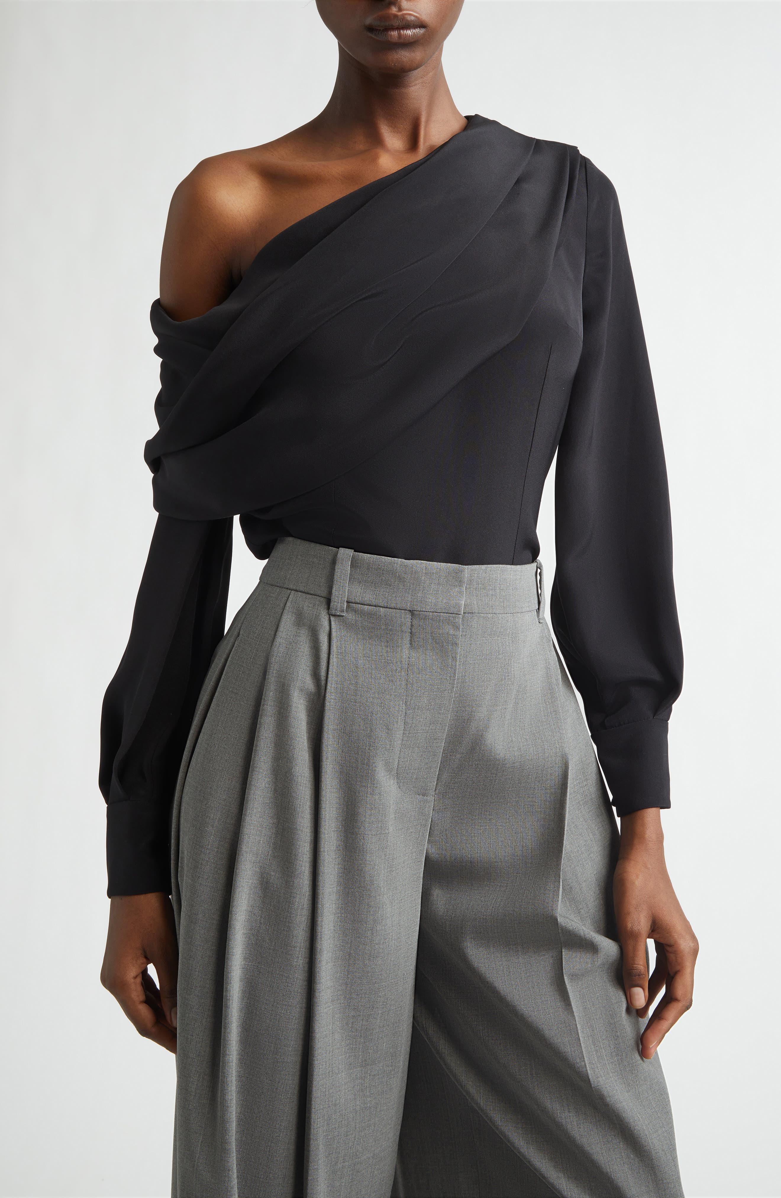 Alida One-Shoulder Silk Crepe de Chine Top