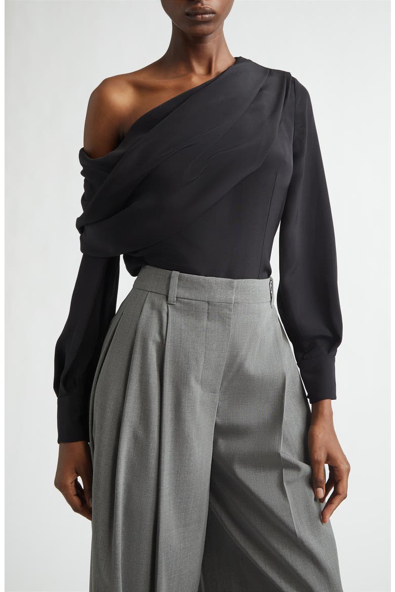 Alida One-Shoulder Silk Crêpe de Chine Top, Main, color, BLACK