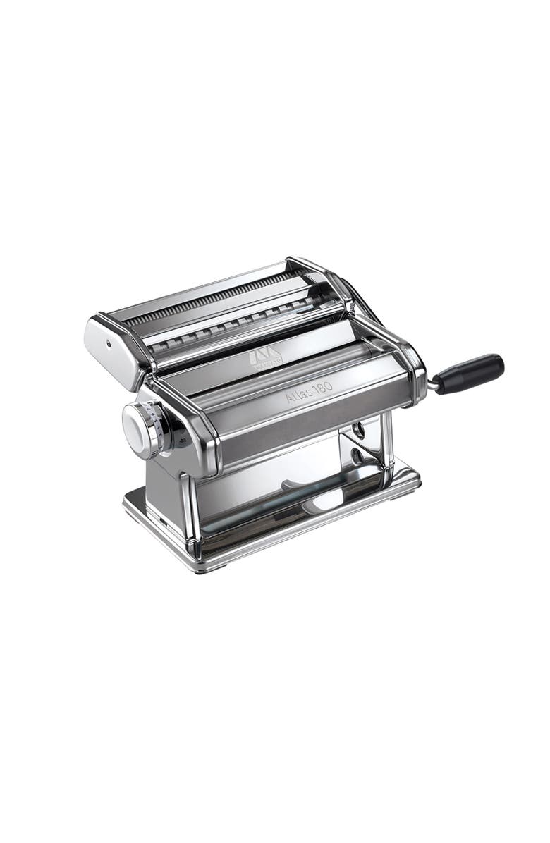 Marcato Atlas 180 Machine with Pasta Cutter, Hand Crank, and Instructions, Made in Italy, Silver, Main, color, Silver