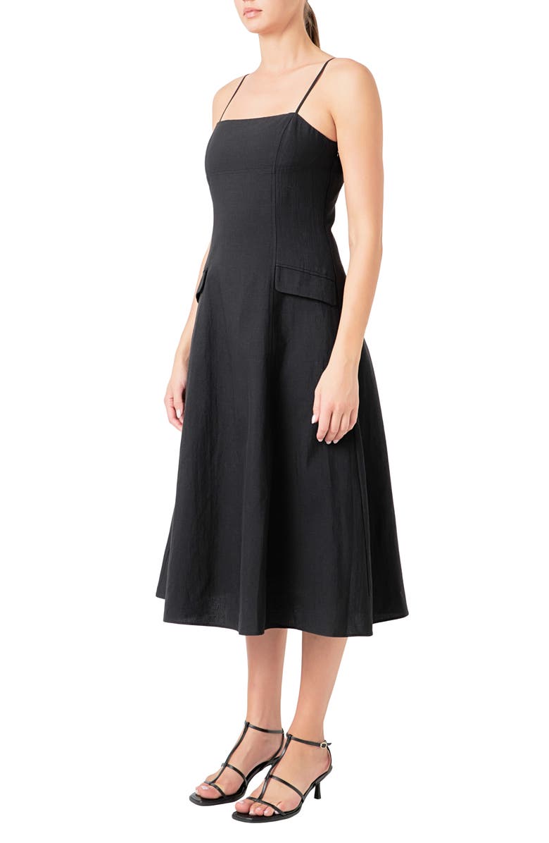 Endless Rose Cotton & Linen Blend Midi Dress, Alternate, color, Black