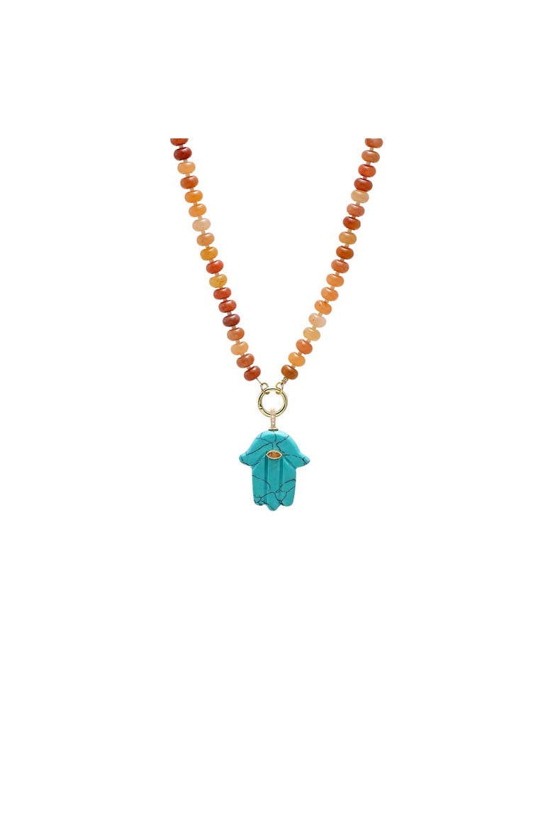 Colored Hamsa Evil Eye Pendant Beaded Clicker Necklace, Main, color, Turquoise