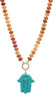 BY ADINA EDEN Colored Hamsa Evil Eye Pendant Beaded Clicker Necklace