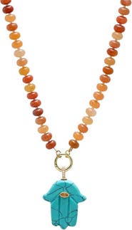 BY ADINA EDEN Colored Hamsa Evil Eye Pendant Beaded Clicker Necklace