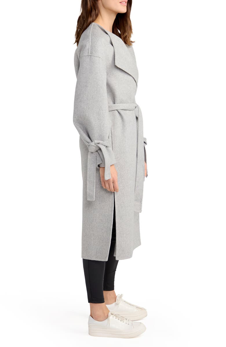 Belle & Bloom Head over Heels Collarless Belted Wool Blend Coat, Alternate, color, Grey Marle