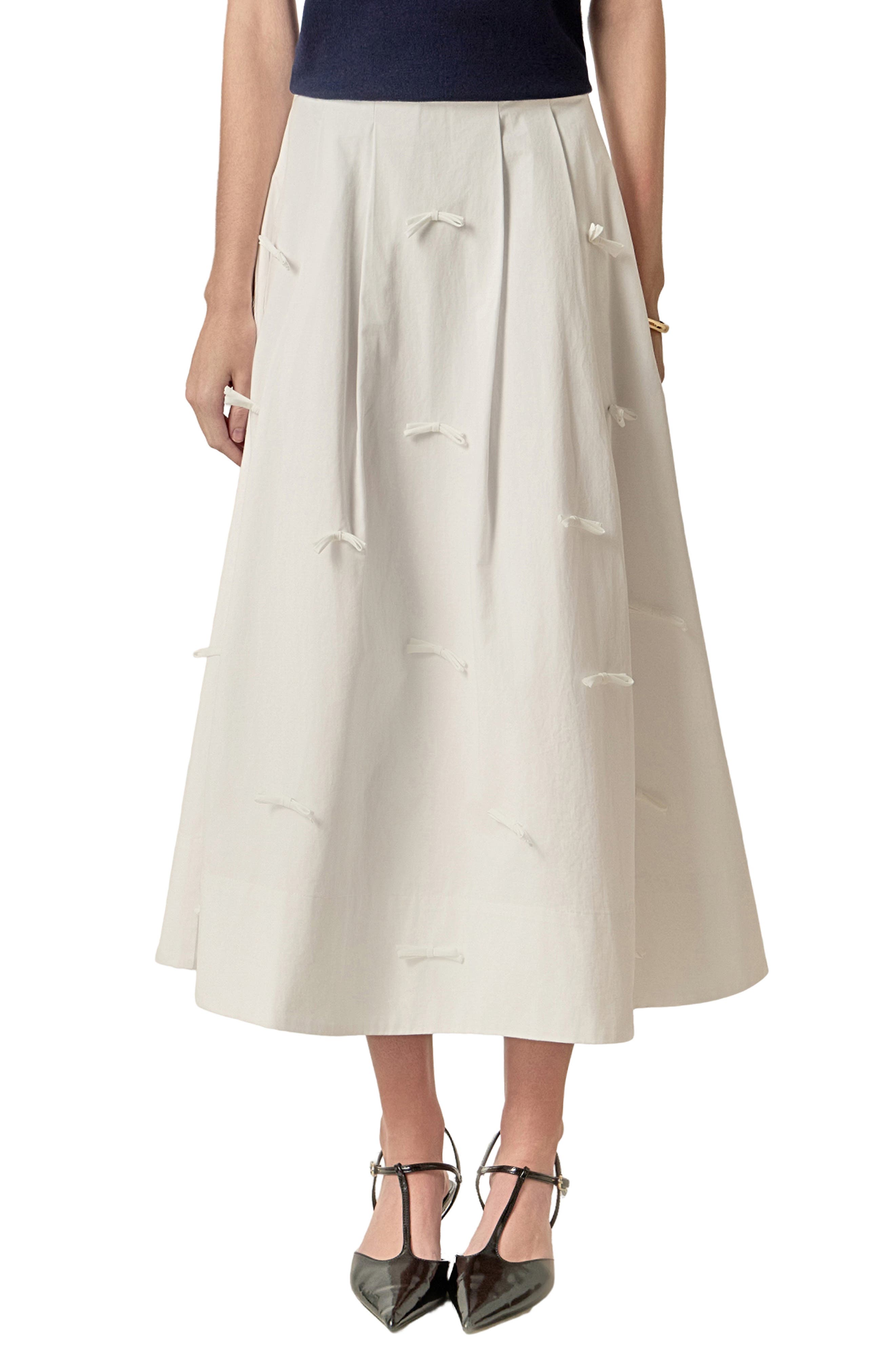 English Factory Bow Detail Poplin Midi Skirt
